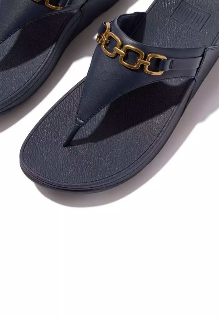 LULU Women's Square-Chain Leather Toe-Post Sandals - Midnight Navy (E1I-399)