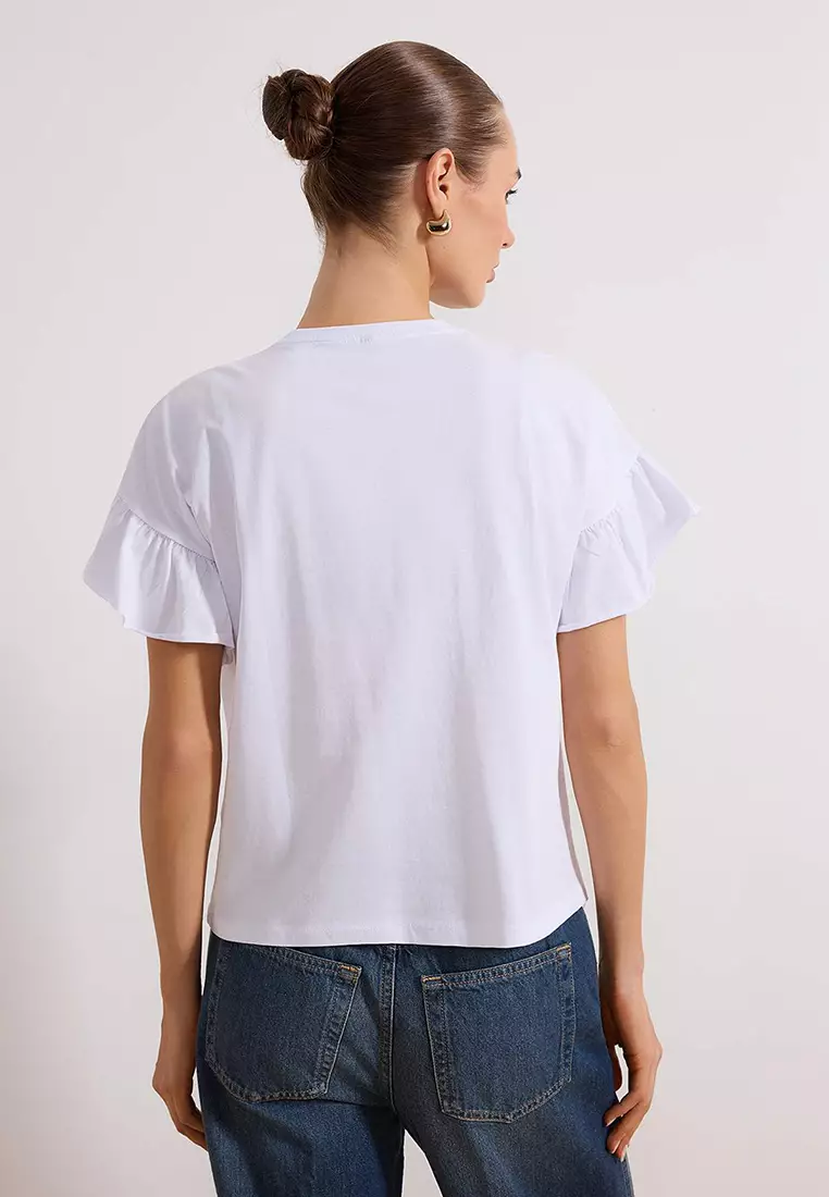 Cotton Flutter Sleeves Top