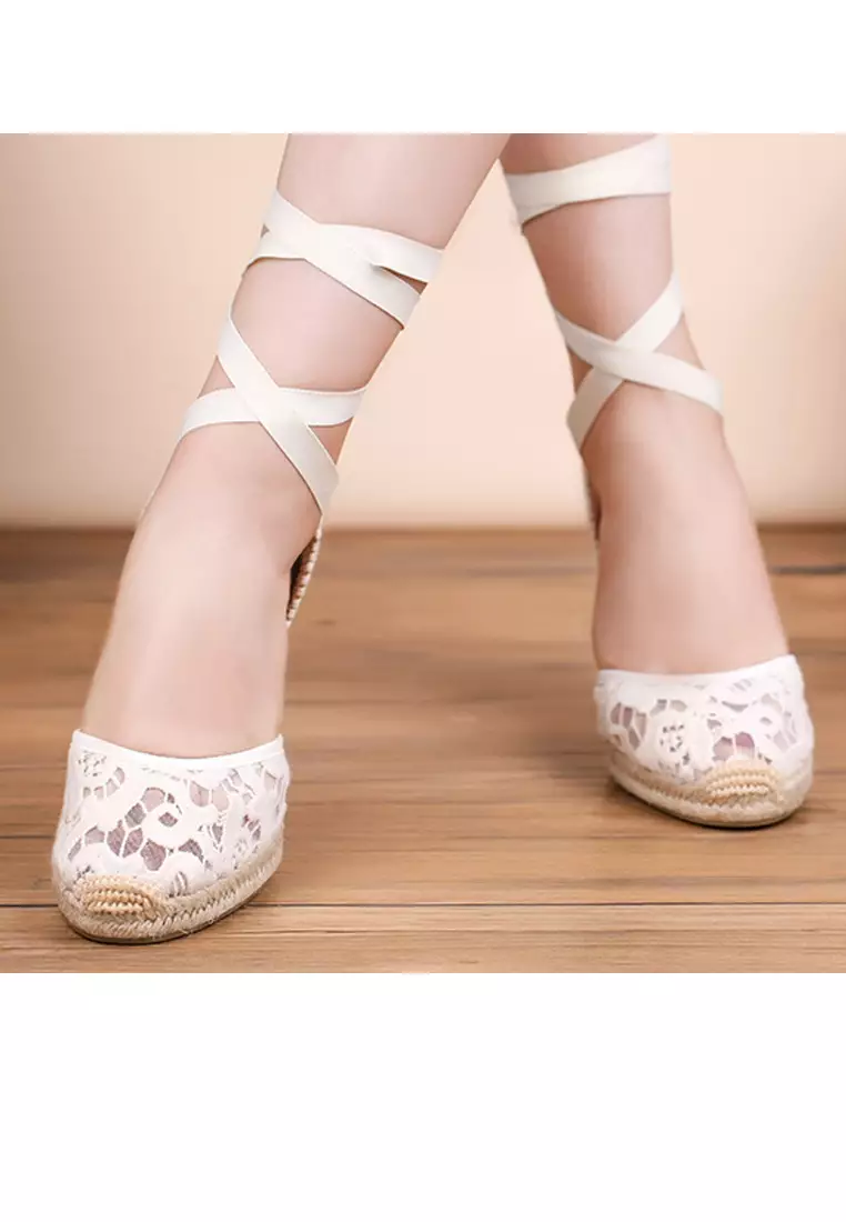 9CM Lace Up Mesh Wedge Espadrilles HB105