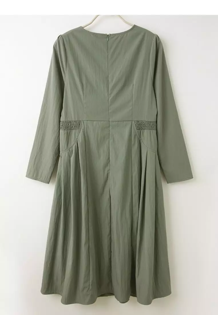 V-Neck A-Line Midi Dress with Waist Tie and Pockets [DA10269]