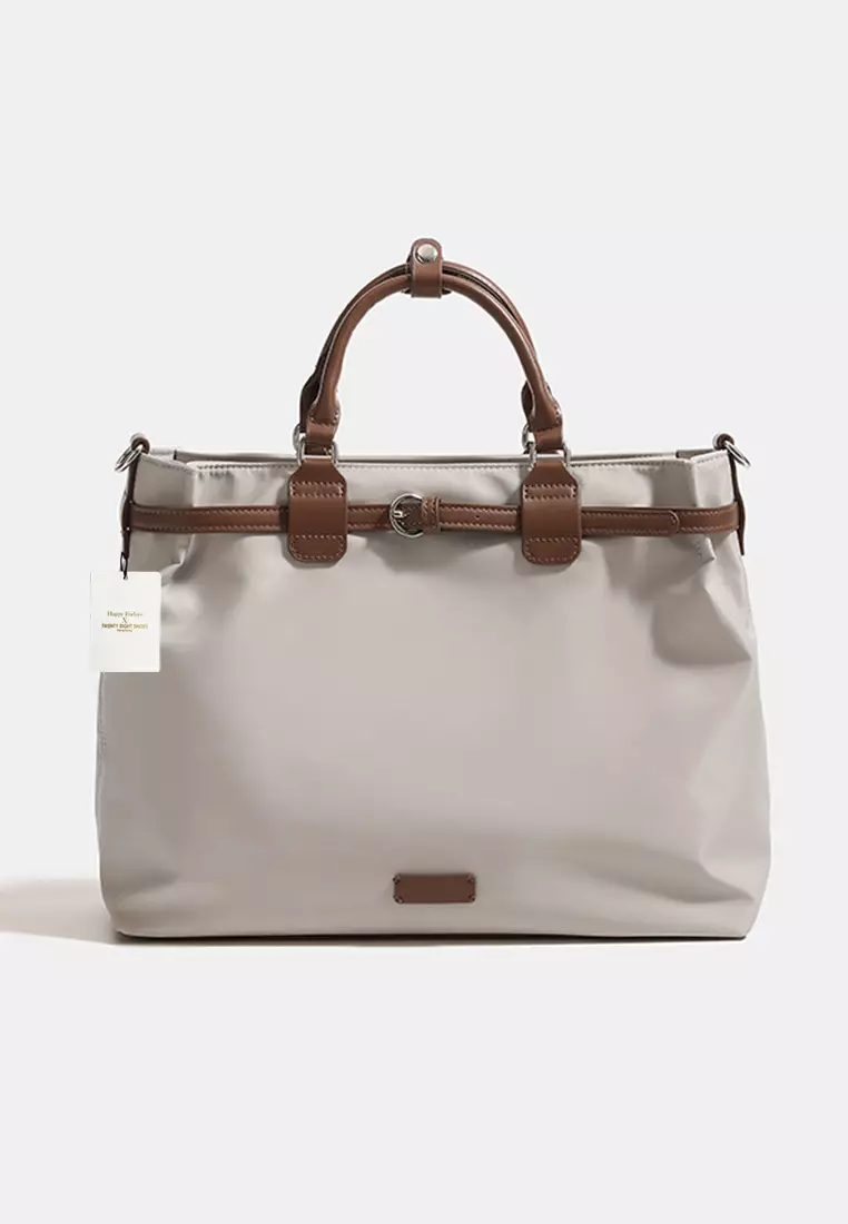 Multi Purpose Nylon Oxford Patch Genuine Leather Laptop Tote Bag JW MJ-1388