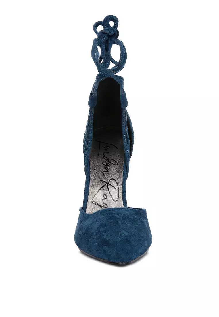 Buy London Rag Dark Blue Lace Up Stiletto Heel Suede Sandals 2024