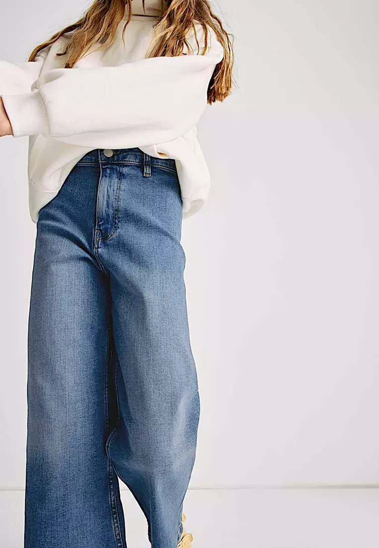 Wide Leg Cotton Rich Cropped Jeans