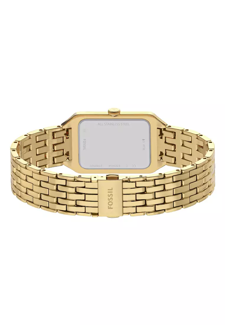 Fossil Women's Raquel Analog Watch ( ES5434 ) - Quartz, Gold Case, Rectangular Dial, 12 MM Gold Stainless Steel Band