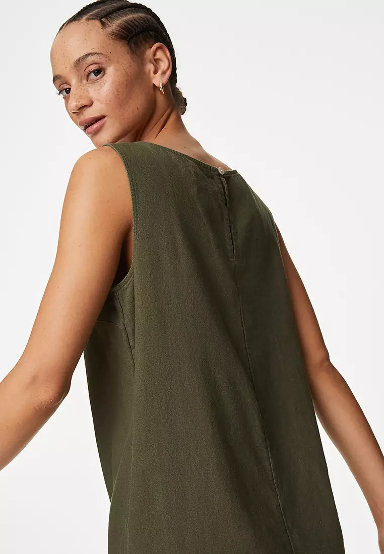 Linen Rich Knee Length Shift Dress