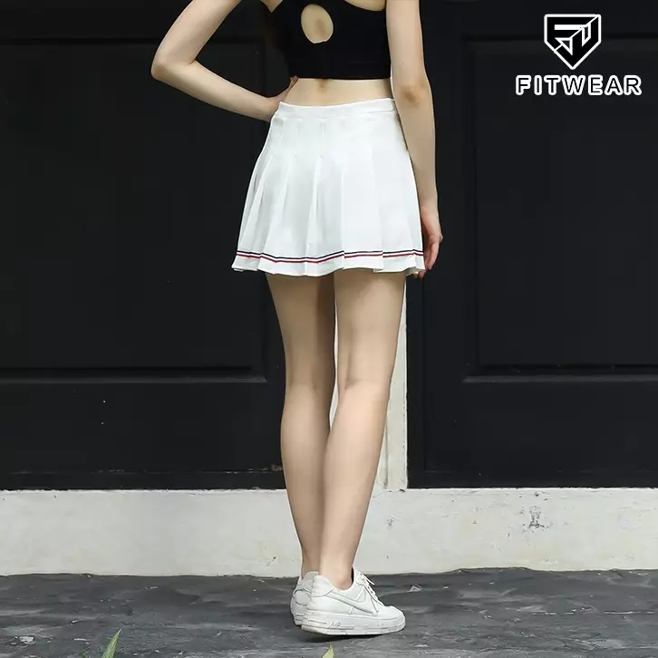 Fitwear Rok + Inner Dryfit Olahraga Padel Wanita MARCELINE PLEATED KOREAN LINE SKIRT - WHITE LINE