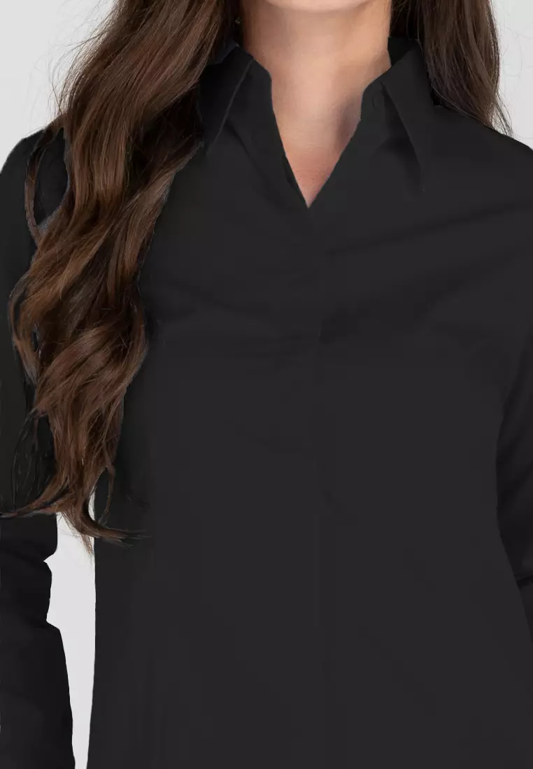 Della Pinstripe Long Sleeve Office Blouse