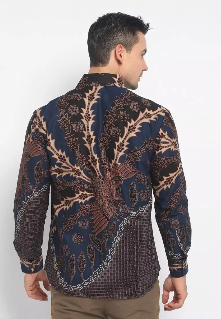 Navy Resi Abyasa Kemeja Batik Pria Premium Slimfit Modern Lengan Panjang