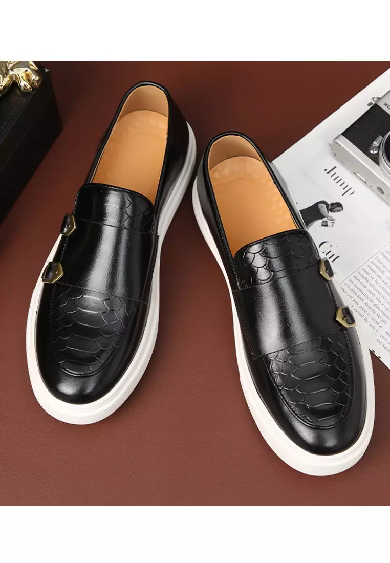 Texture Synthetic Leather Buckle Loafers WZWH-S22