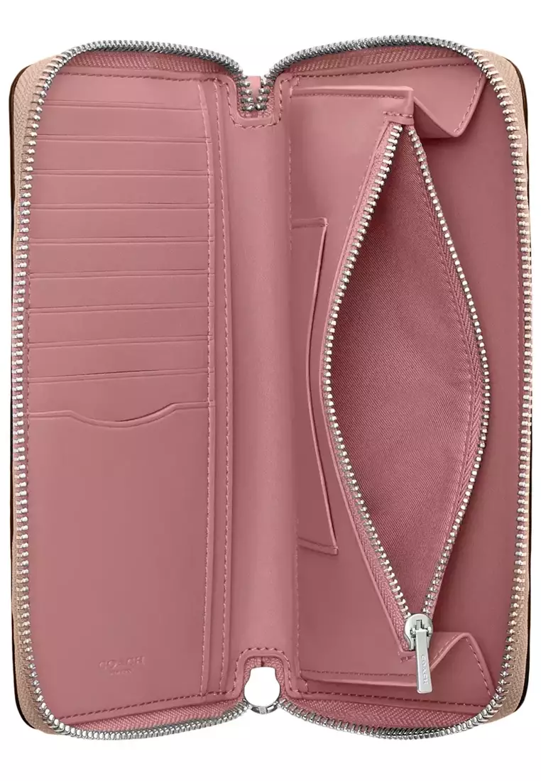 Long Zip Around Wallet With Detachable Card Case In Signature Canvas - Tan/ Dusty Pink CBZ99