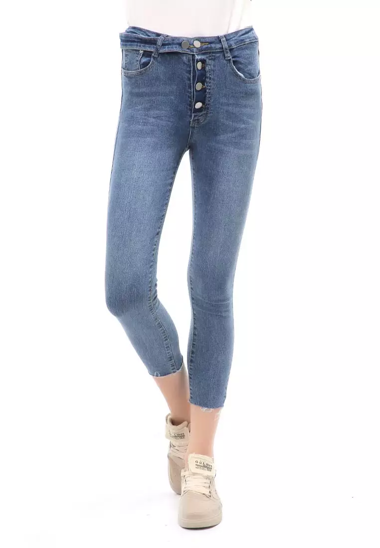 Jourel Celana Panjang Skinny Jeans Wanita 5 Button Staylish Material Denim ORIGINAL - Dark Blue