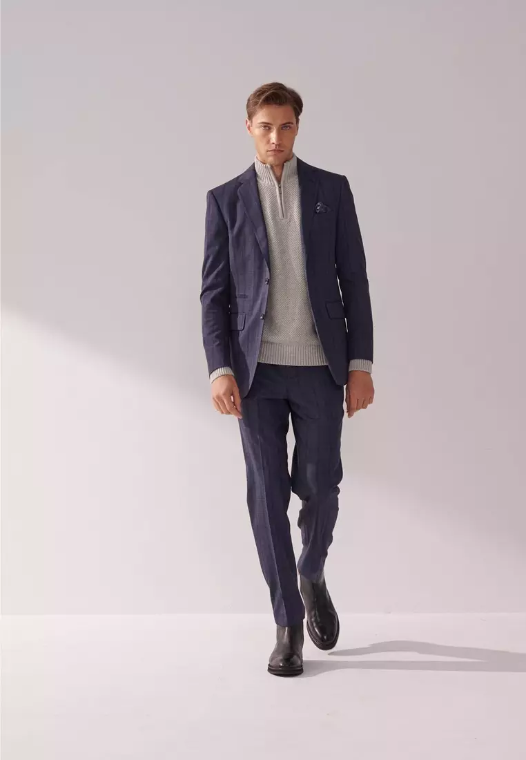 Midnight Blue Check Slim Trousers