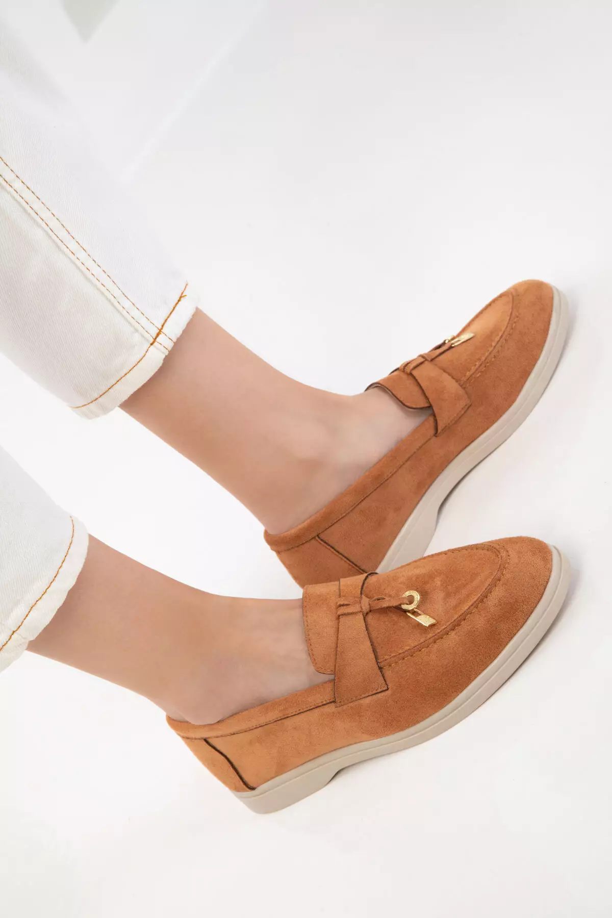 Tan Suede Women's Loafer Shoes 20674