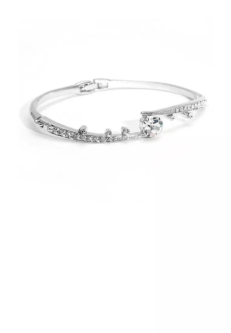 Elegant Bangle with Silver Austrian Element Crystals and CZ