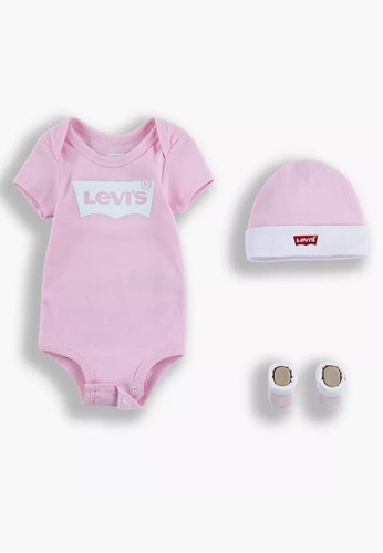 Levi's pink Levi's Girl Newborn's Batwing Logo Bodysuit, Beanie & Bootie Set (0 - 6 Months) - Fairy Tale 997CFKAB9170D7GS_1