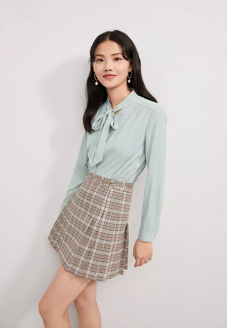 Ribbon Collar Long Sleeve Button Blouse