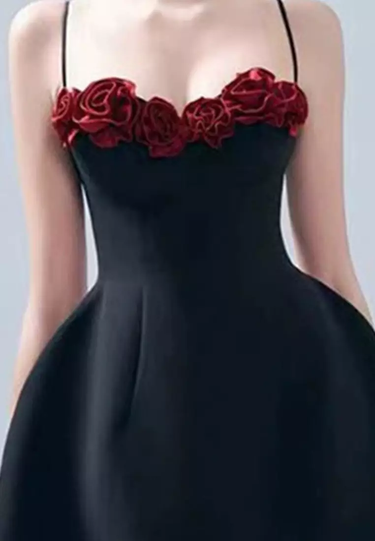 French exquisite waist cinching suspender dress CA242111922BK