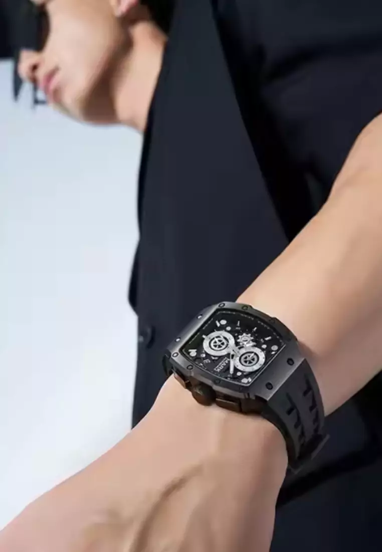 Unisex Barrel Shape Alloy Quartz Watch, 44mm, Rubber Strap