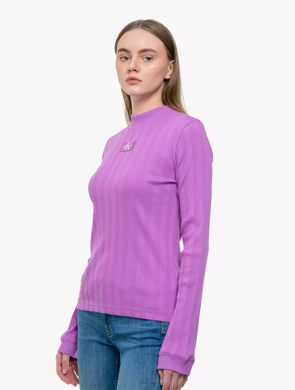 CALVIN KLEIN JEANS - BADGE RIBBED T-SHIRT - Purple - purple