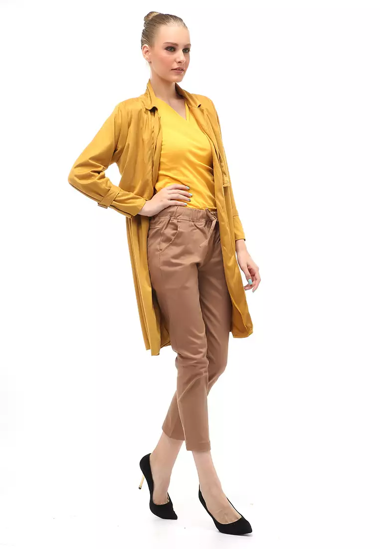 Outerwear Atasan Wanita Detail Kerah Design Casual Simple Premium Quality - Mustard