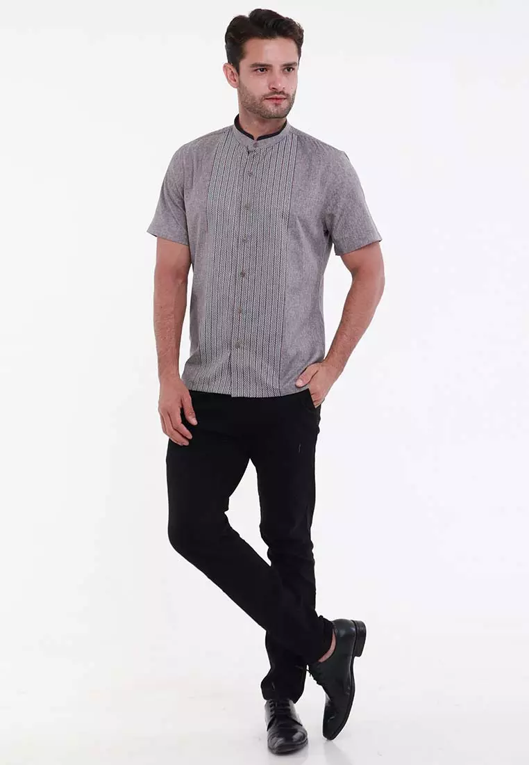 MAGINOT AHKAM GREY Koko Slim Fit Lengan Pendek