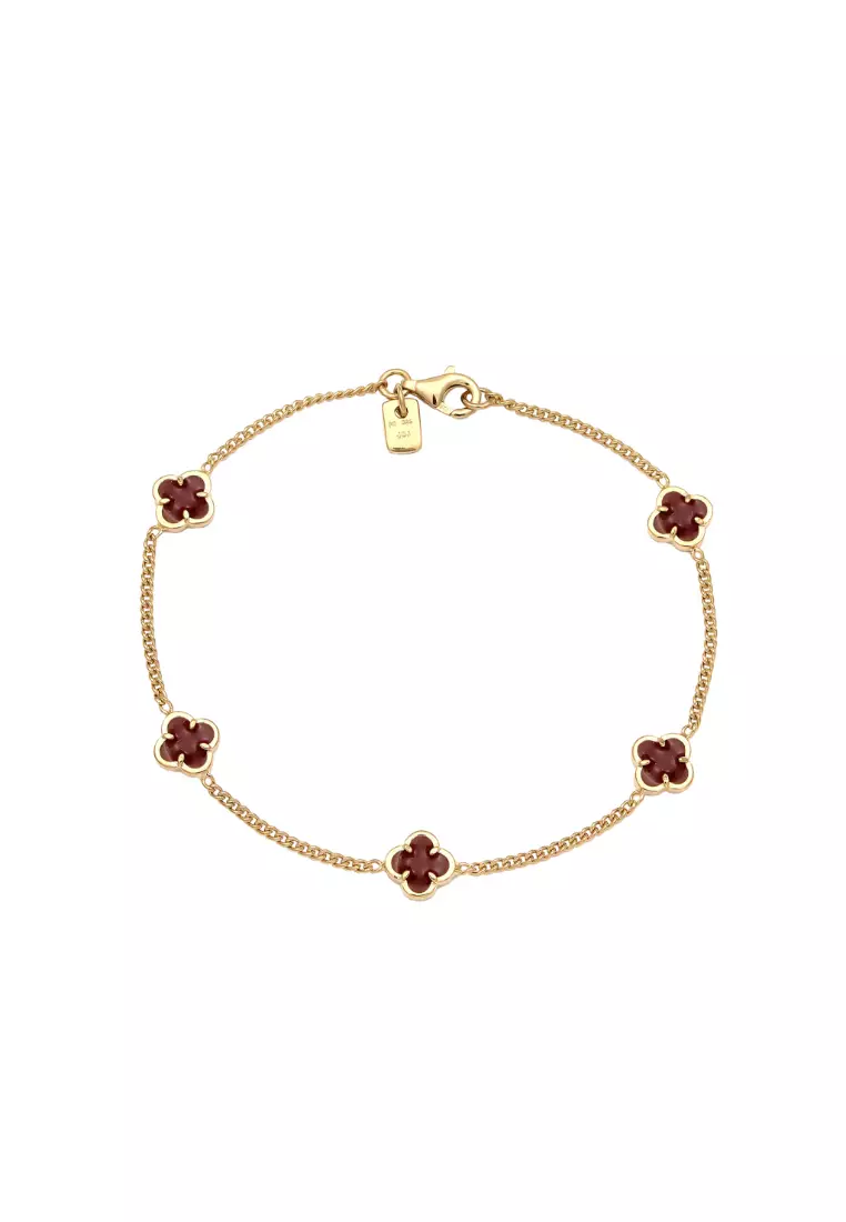 Men's Silver Red Enamel Clover Bracelet – Gold-Plated