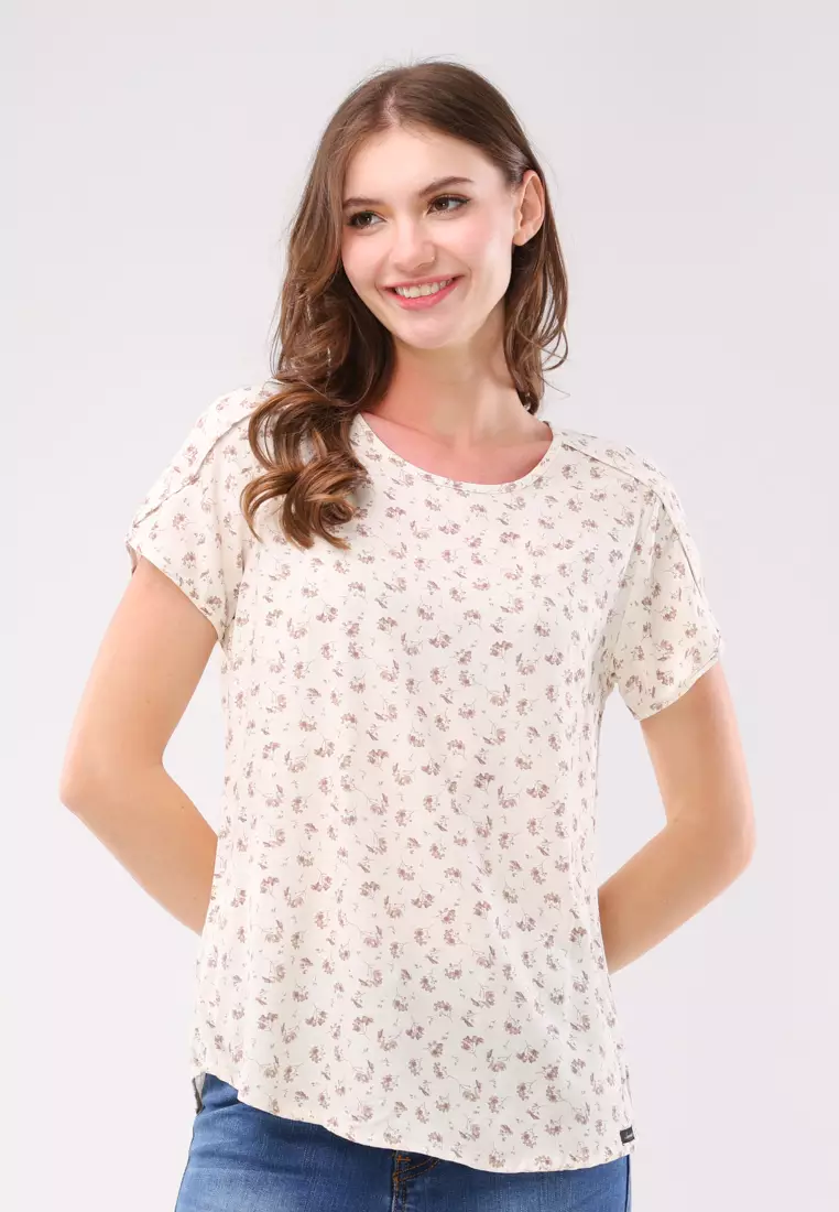 Printed Soft Linen Woven Short Sleeves Blouse