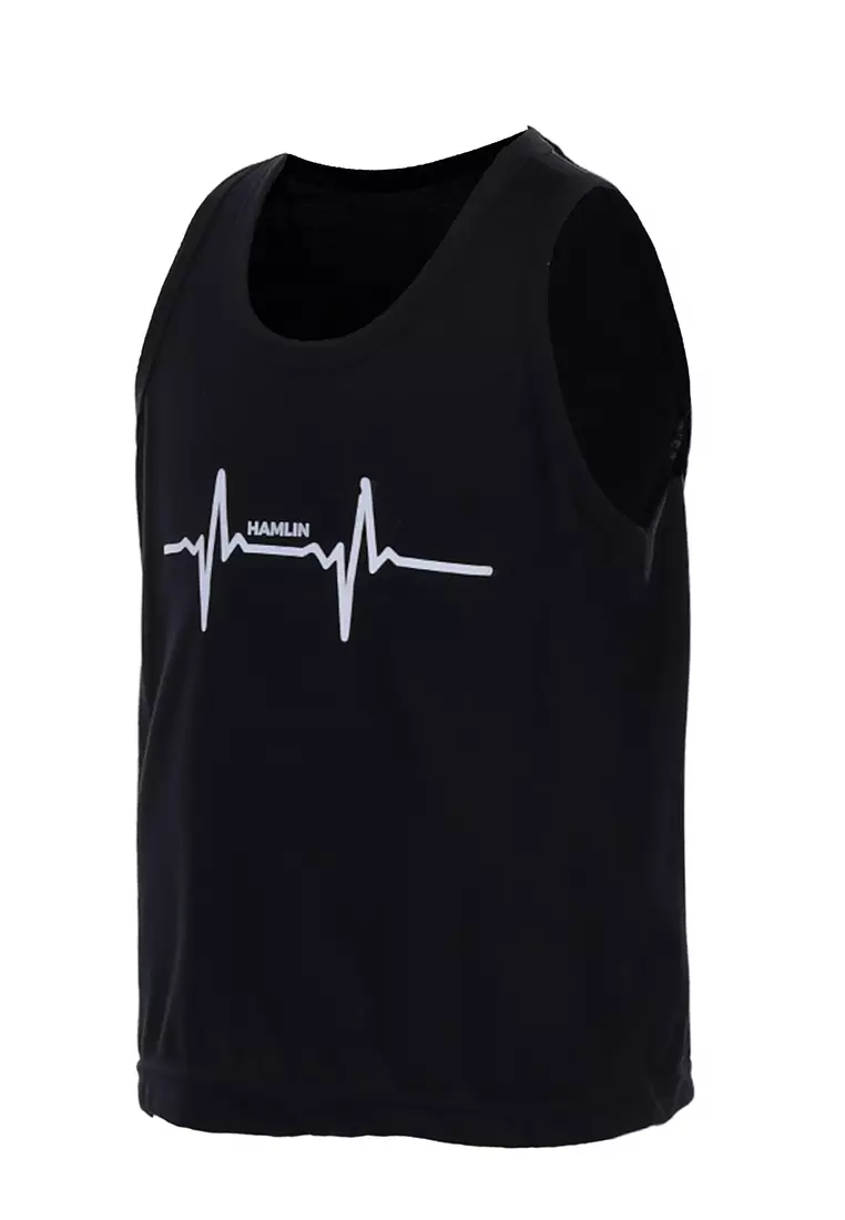 Oriel Singlet Anak Unisex Motif Detak Kids Tshirt Sleeveless Material Cotton ORIGINAL - Black