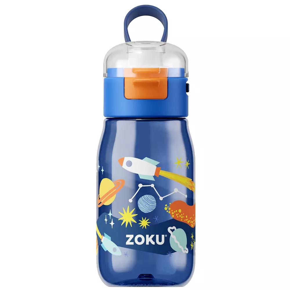 Zoku Blue Space Kids Flip Gulp Bottle - Botol Minum, Botol Minum Anak, Botol Minum teguk, Botol Minum anti tumpah
