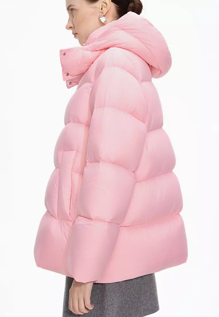 混紡90白鴨絨厚款橫切線A型寬鬆中長款羽絨服