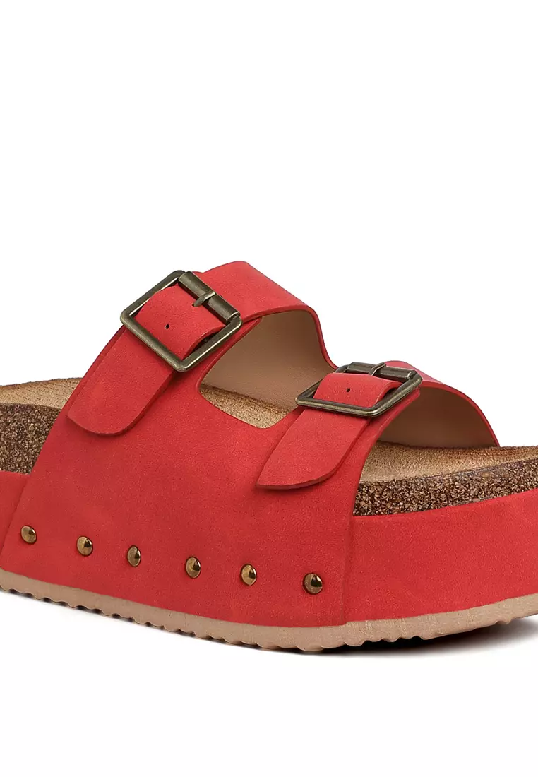 Studded Faux Leather Slip-On In Red