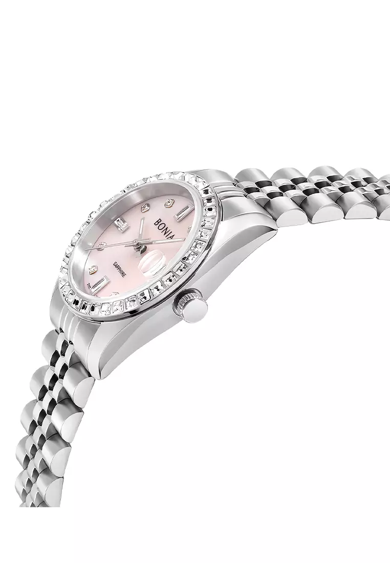 Bonia Sapphire Jam Tangan Analog Wanita Swarovsky Crystal - All Stainless Steel - B10553-3377S