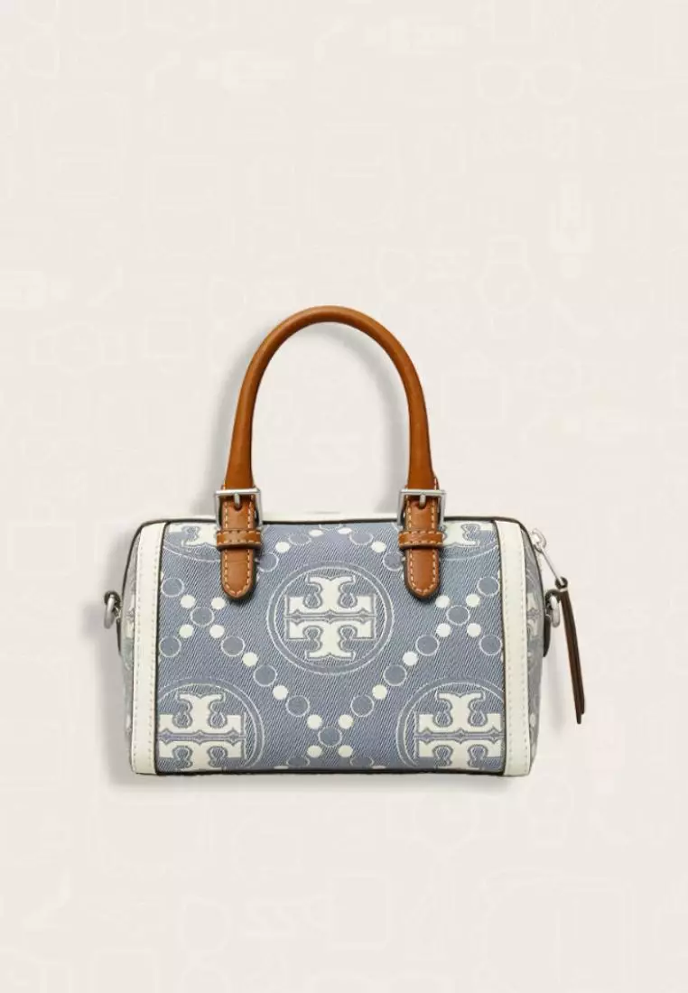 Tory Burch T Monogram Denim Petite Barrel Bag Pearl Blue