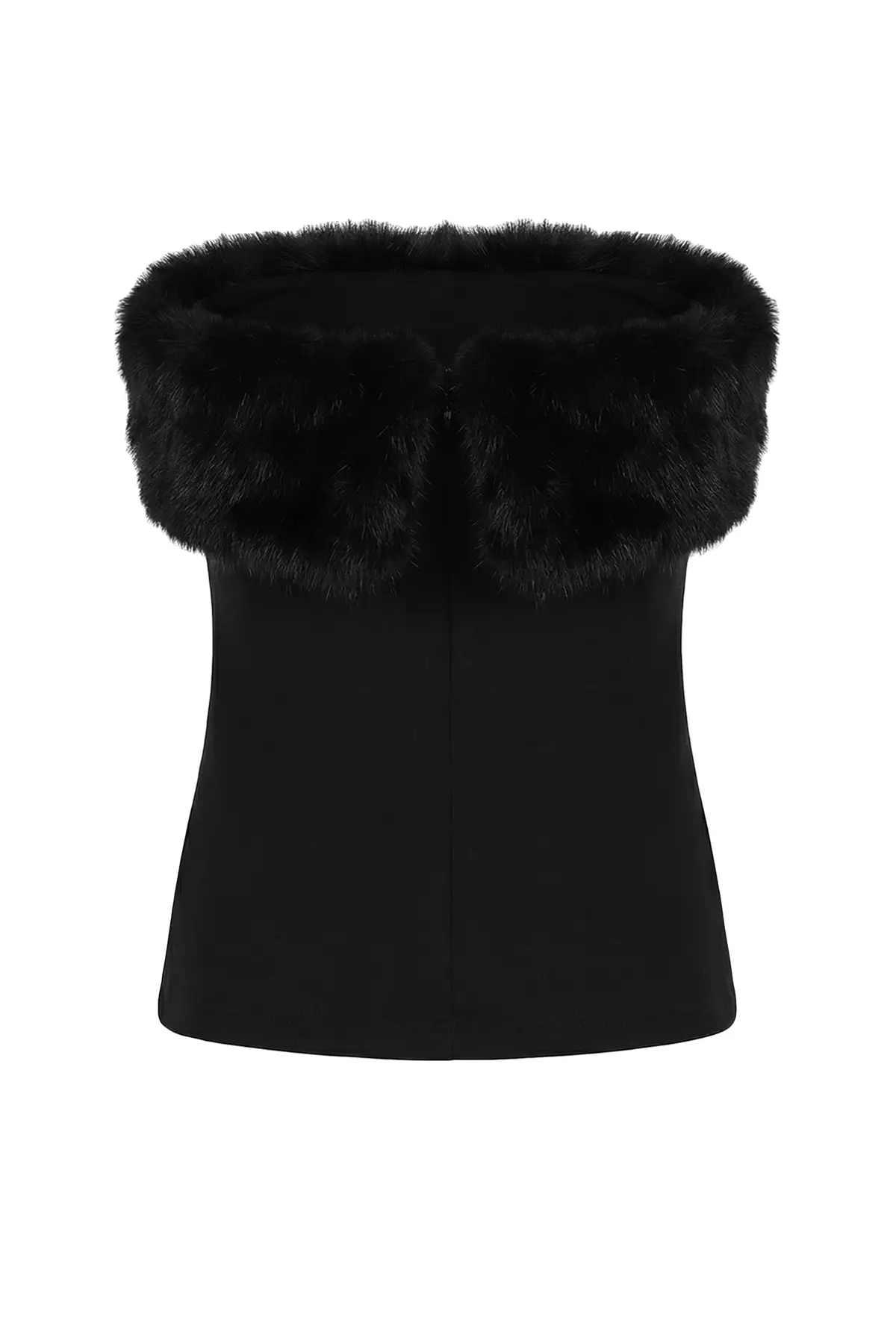 Black Fur Detailed Strapless Party Blouse Tprss26Bz11