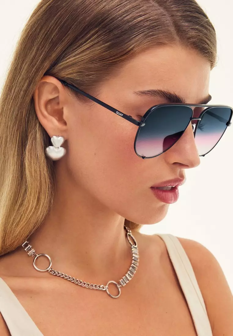 QUAY High Key Extra Large Sunglasses - Black/Teal Glow