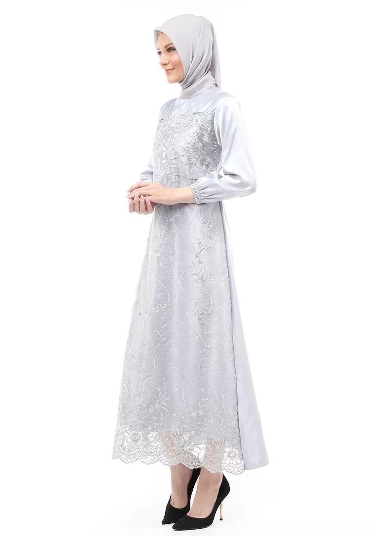 Monita Gamis Brokat Tile Wanita Muslimah Regular Fit - Grey