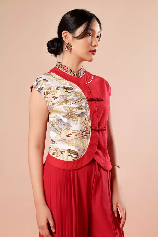 MINIMAL x Melvee - Yihua - Printed Cheongsam Top - Red