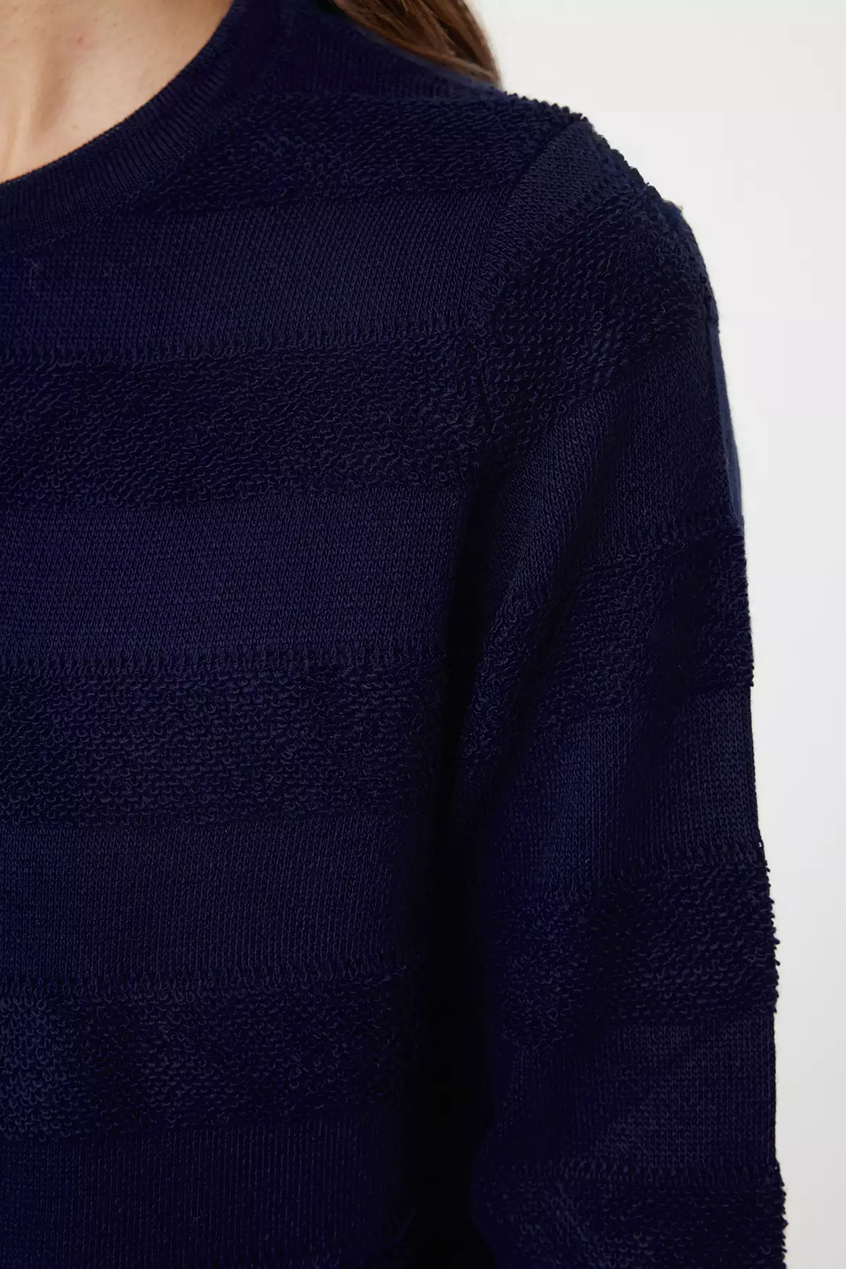 Crew Neck Navy Blue Knitwear Cardigan Jacket Look