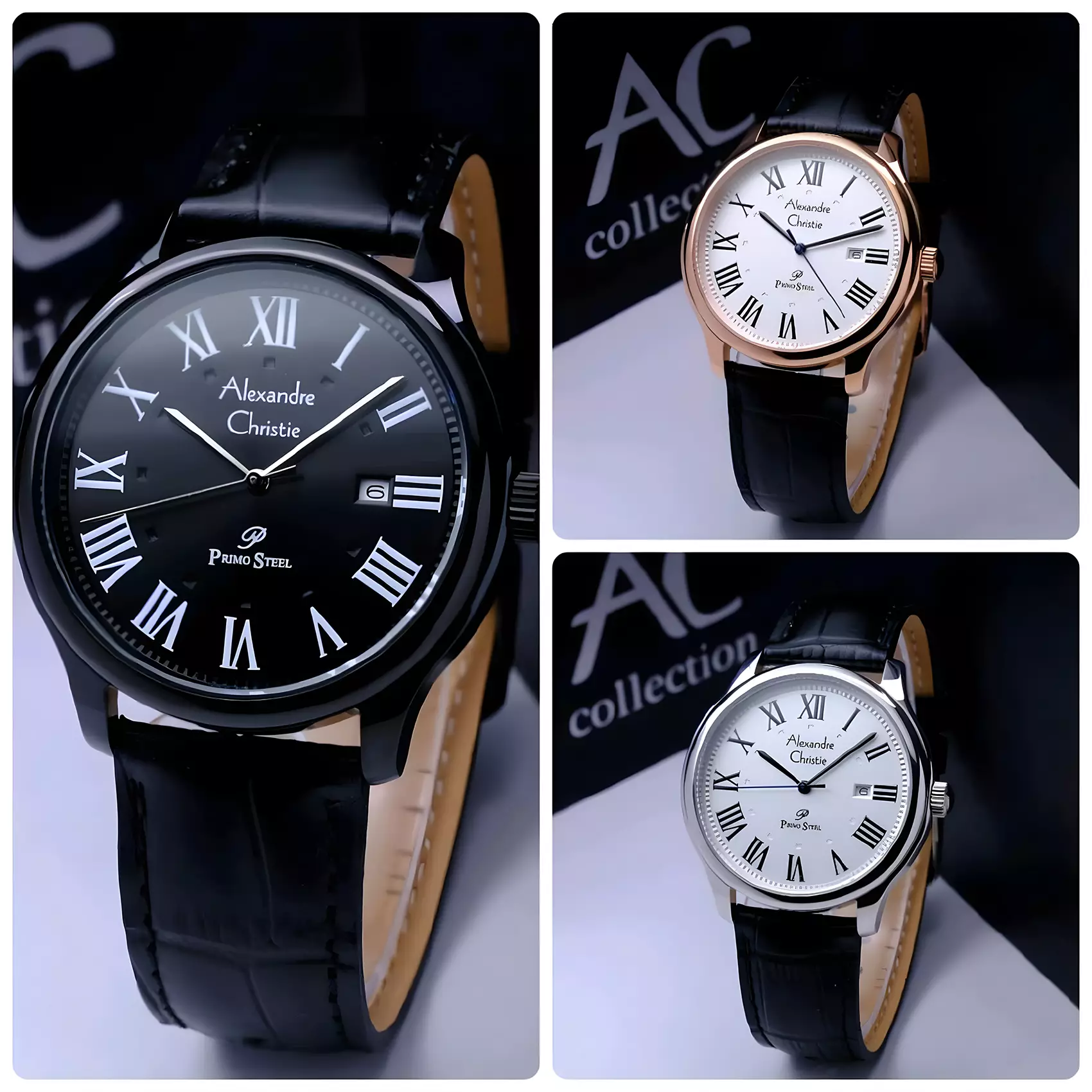 Alexandre Christie Primo Steel - Jam Tangan Analog Pria - Rose Gold Case - Black Leather Strap - 1042 MDLRGSL