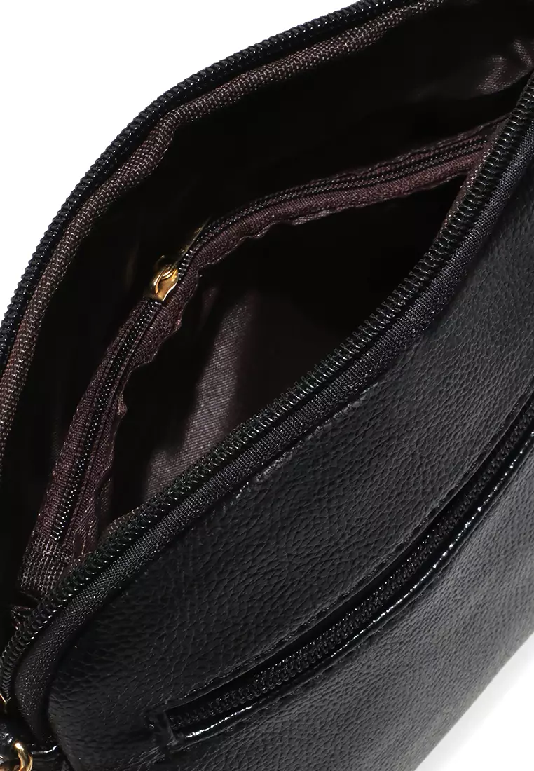 Werlyn Tas Selempang Wanita Plain Casual Large Storage Material Leather Kulit ORIGINAL - Black