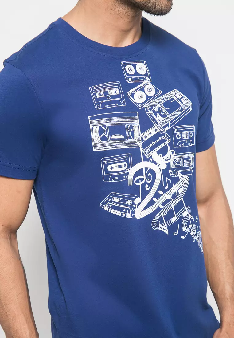 LGS Kaos Youth Casual Pria Slim Fit Biru Tua Sablon GTS Size