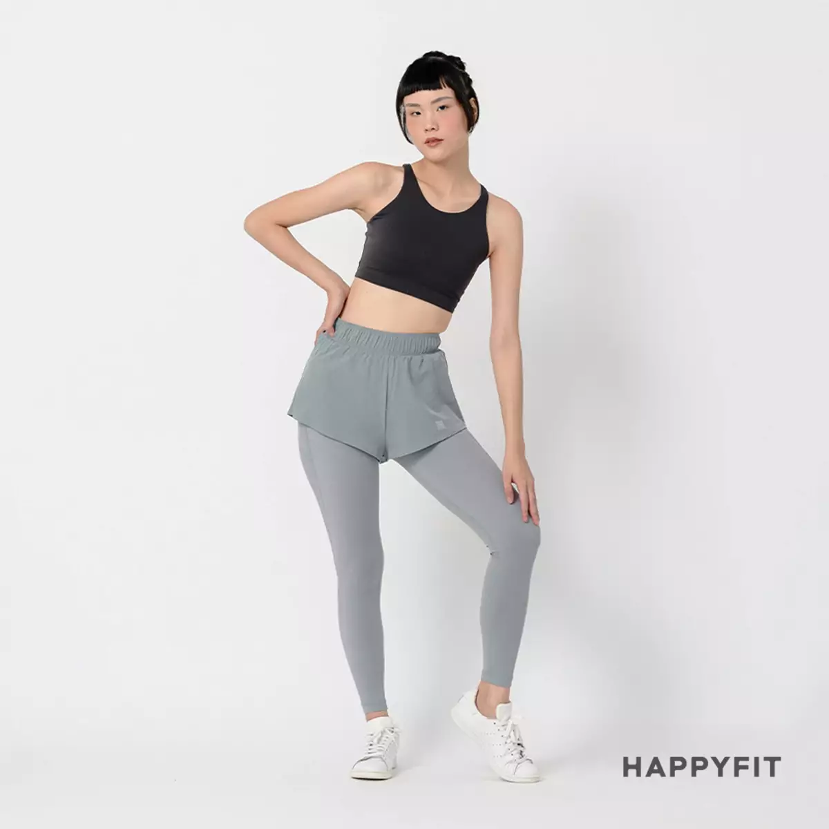 HAPPYFIT Legging Running Short Pants Grey