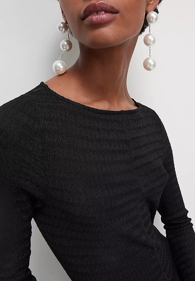 Textured Round Neck Midi Column Dress