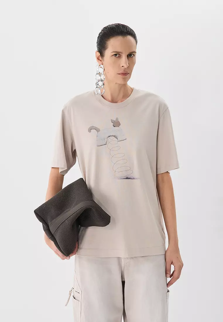 100% Cotton Graphic Print Loose Short-Sleeve T-Shirt