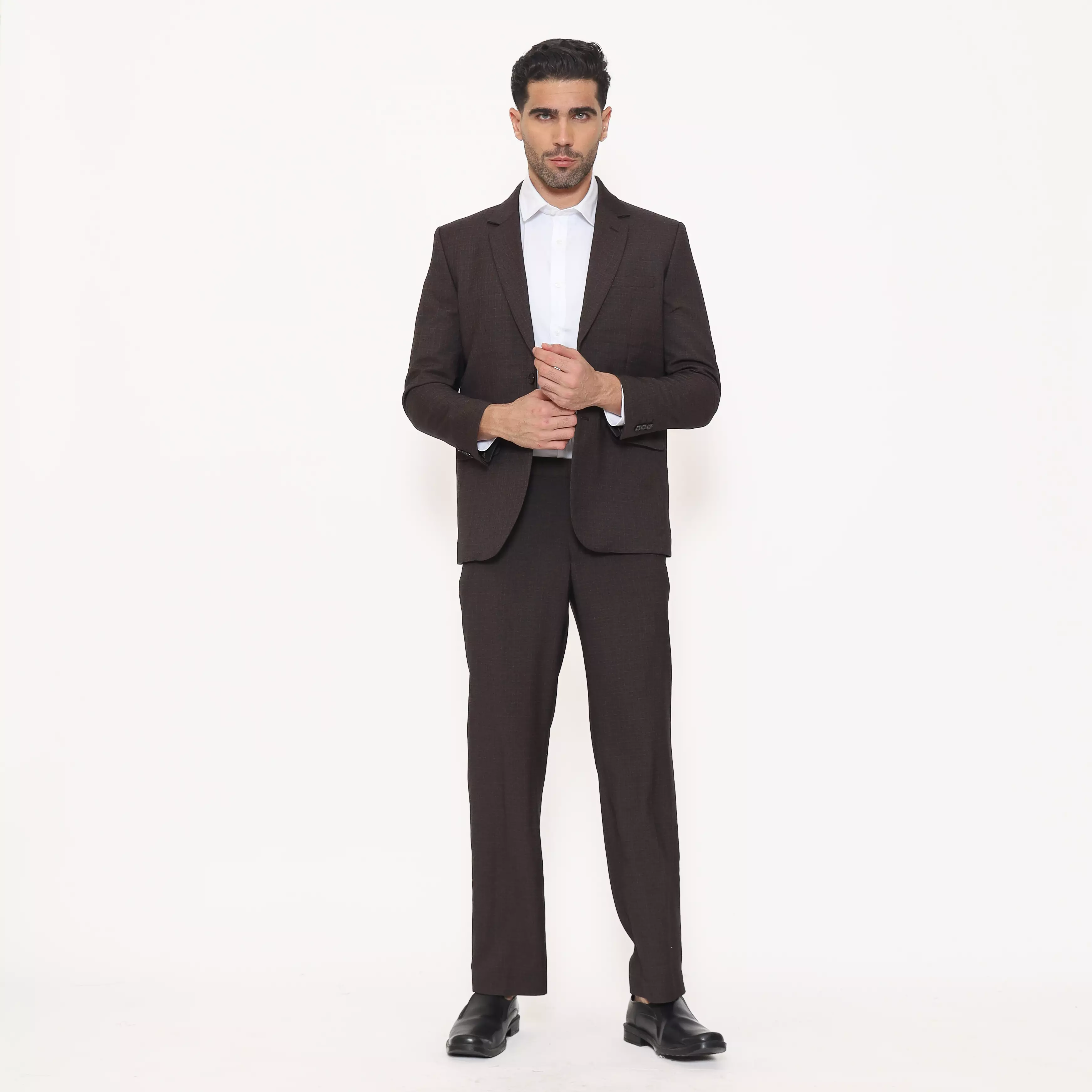 Lawell Jas Formal Pria warna Dark Brown – Polyester Viscose Stretch | Motif Garis Halus (Oxford Sedang) | PETTER