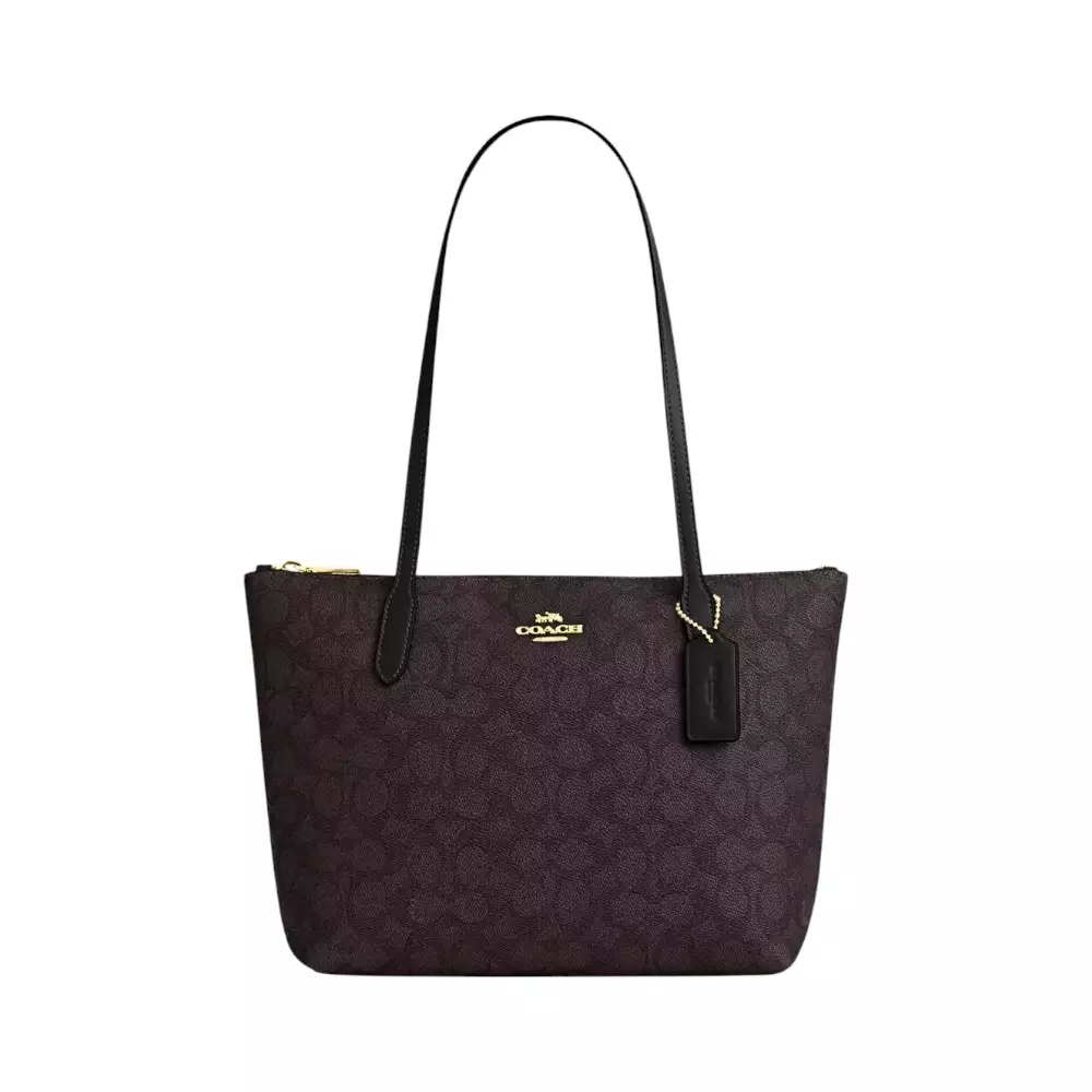 Fiona Zip Tote Bag In Signature Walnut Black