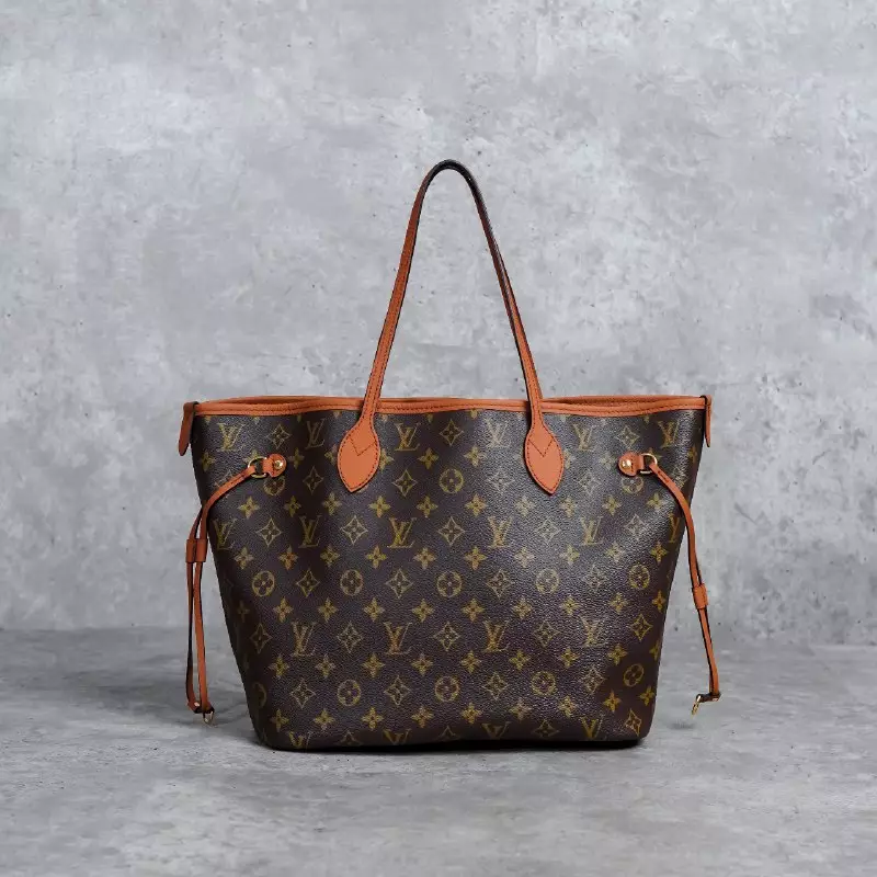 Tas LOUIS VUITTON LV NEVERFULL INSIDE OUT MM TAN BROWN LEATHER REVERSIBLE TOTE BAG 100% ORIGINAL