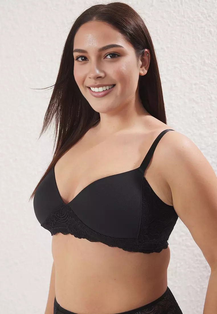 Black Soft Comfortable Flexible Lace Back Plus Size Bra