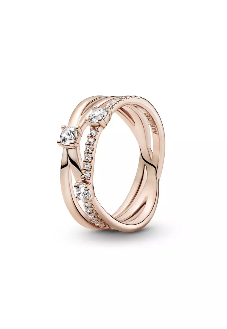 Pandora 14K Rose Gold-Plated Sparkling Triple Band Ring