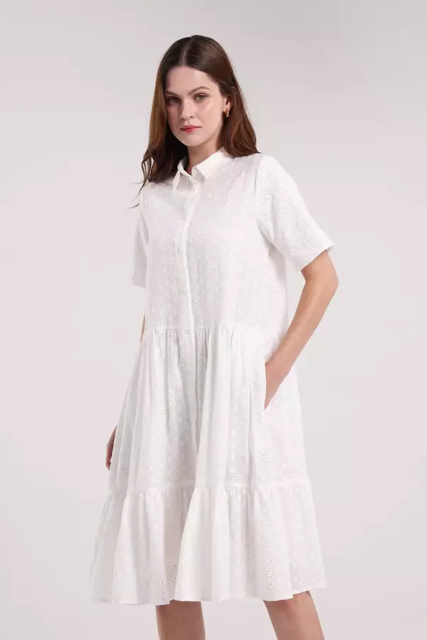 MINIMAL - Drusilla - Gaun Rimple Bordir - White Warna White